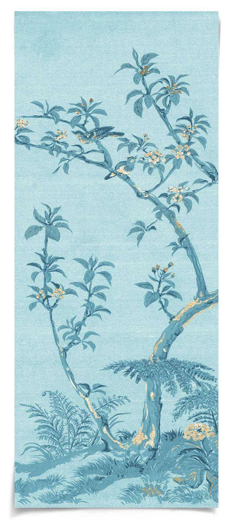 Rococo Chinoiserie Birds and Flowers Gold & Blue Panel 4 Wall Art - Paintings - The Well Appointed House