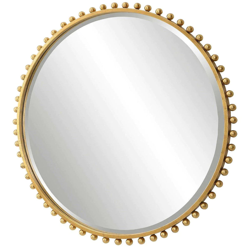 Round Gold Leaf Iron Sphere Trimmed Wall Mirror - Wall Mirrors - The Well Appointed House