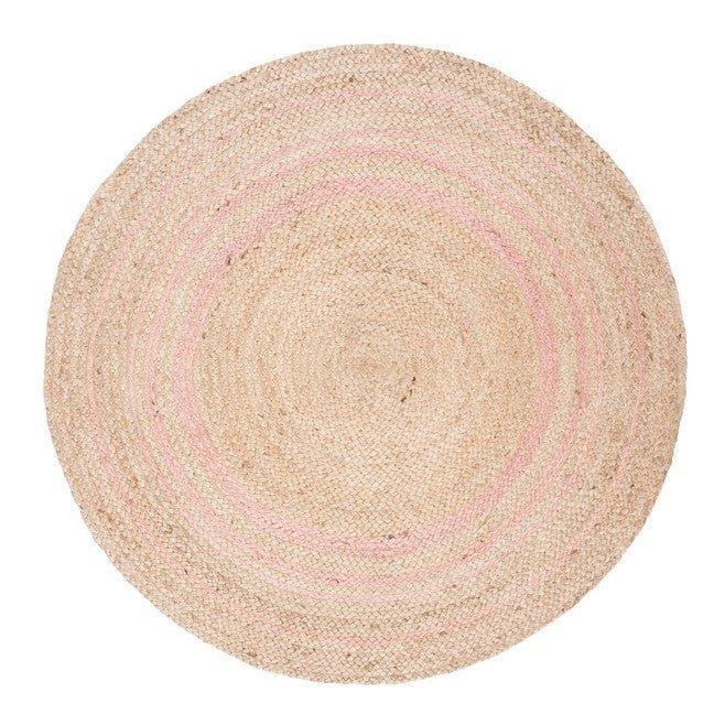Round Pink and Natural Striped Jute Area Rug - Rugs - The Well Appointed House