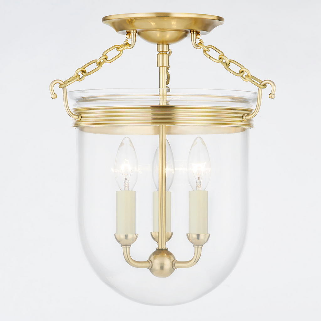 Rousham Aged Brass Three Candlestick Ceiling Mounted Light - The Well Appointed House