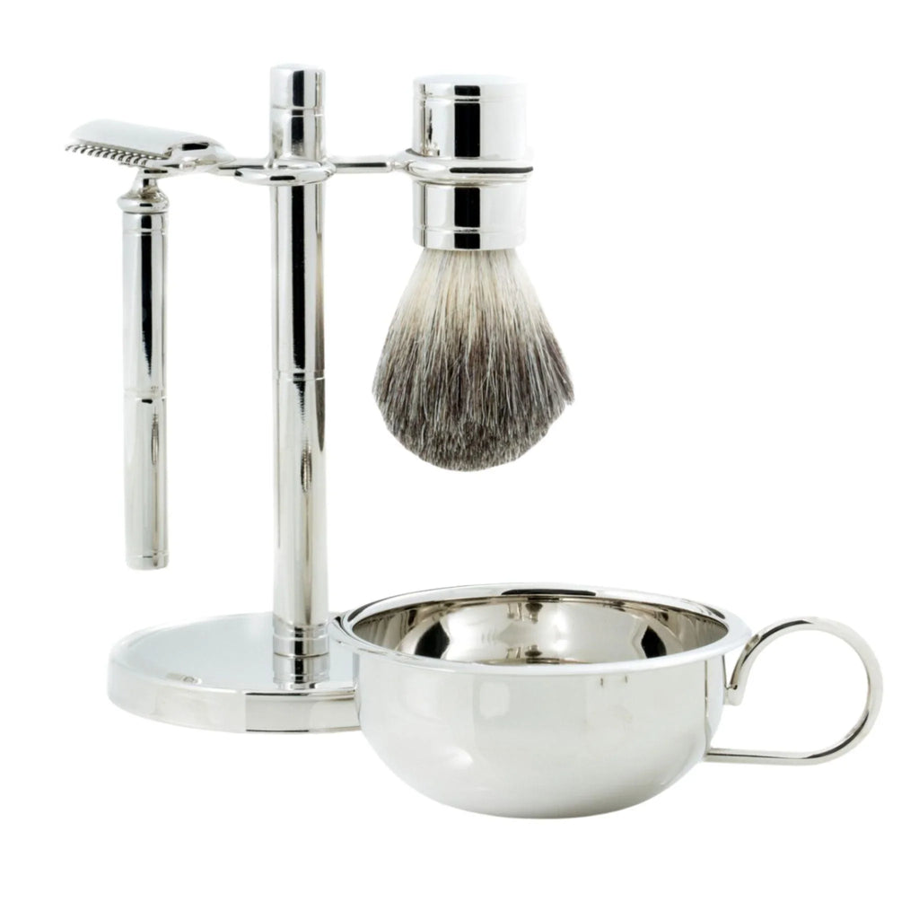 Safety Razor & Pure Badger Brush with Soap Dish - Gifts for Him - The Well Appointed House