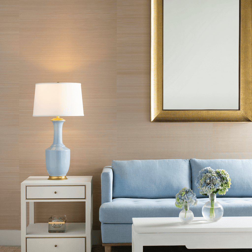 Safira Mallet-Shaped Lamp in Sky Blue on Gold Leaf Base - Table Lamps - The Well Appointed House