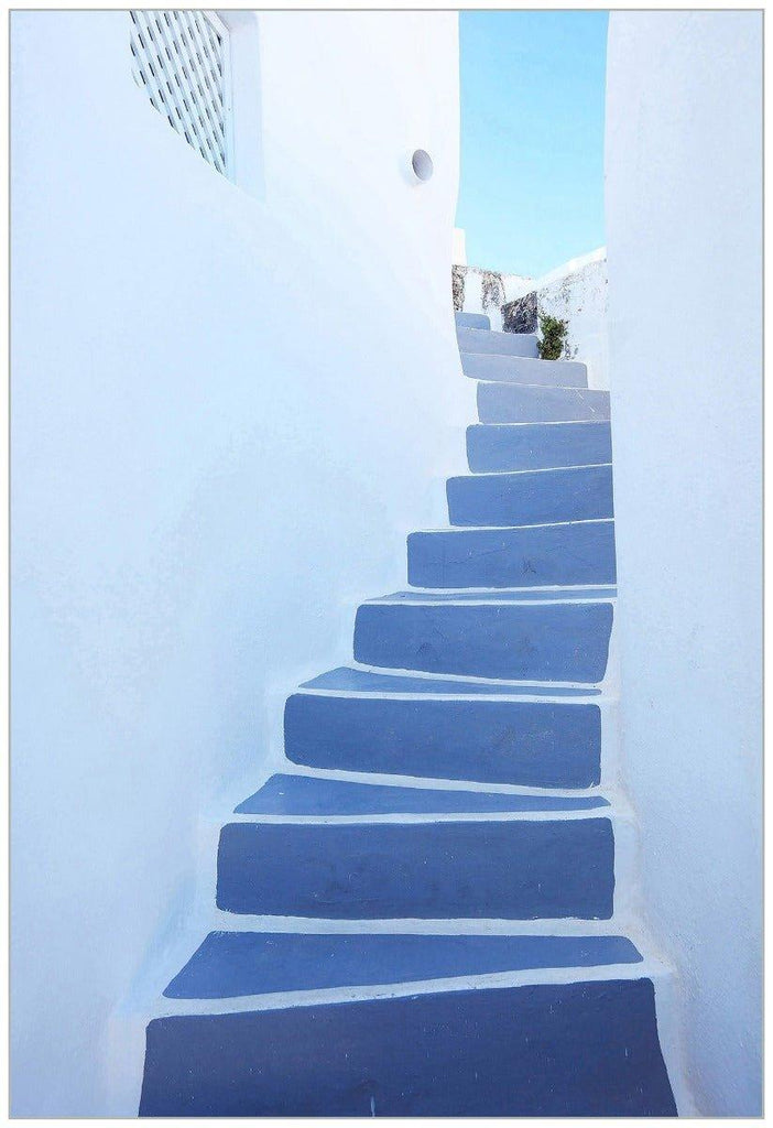 Santorini Stairs Framed Wall Art in Blue - Paintings - The Well Appointed House