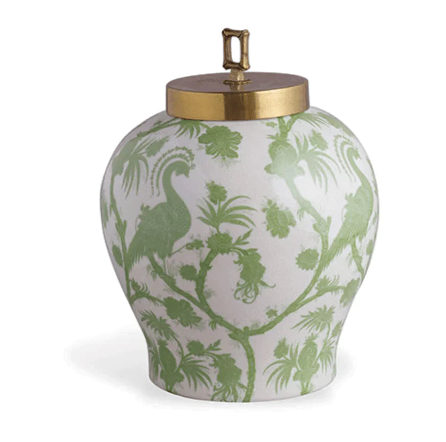 Scalamandre Balinese Peacock Green Porcelain Jar - Vases & Jars - The Well Appointed House