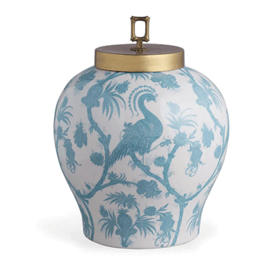 Scalamandre Balinese Peacock Turquoise Porcelain Jar - Vases & Jars - The Well Appointed House