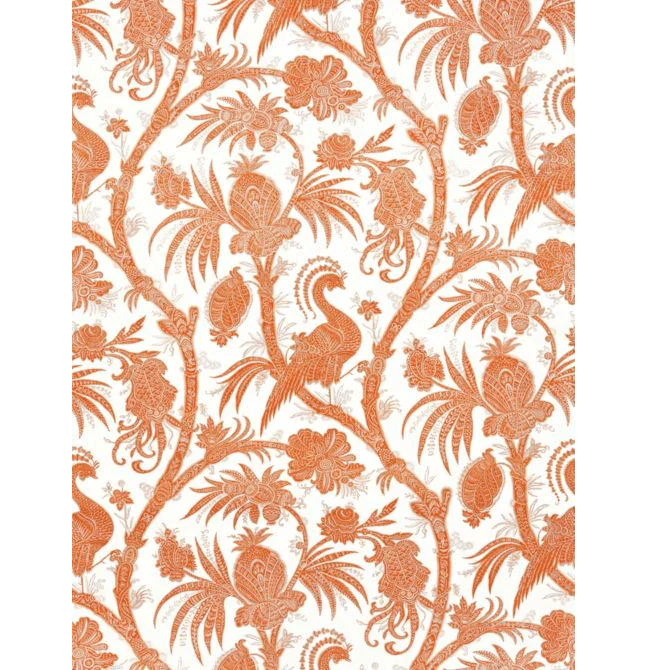 Scalamandre Balinese Peacock Wallcovering in Mandarin Orange - Wallpaper - The Well Appointed House