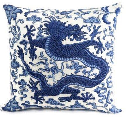 Scalamandre Chi'en Indigo Blue Dragon Decorative Throw Pillow - Pillows - The Well Appointed House