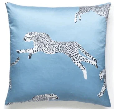 Scalamandre Cloud Blue Leaping Cheetah Decorative Throw Pillow - Pillows - The Well Appointed House