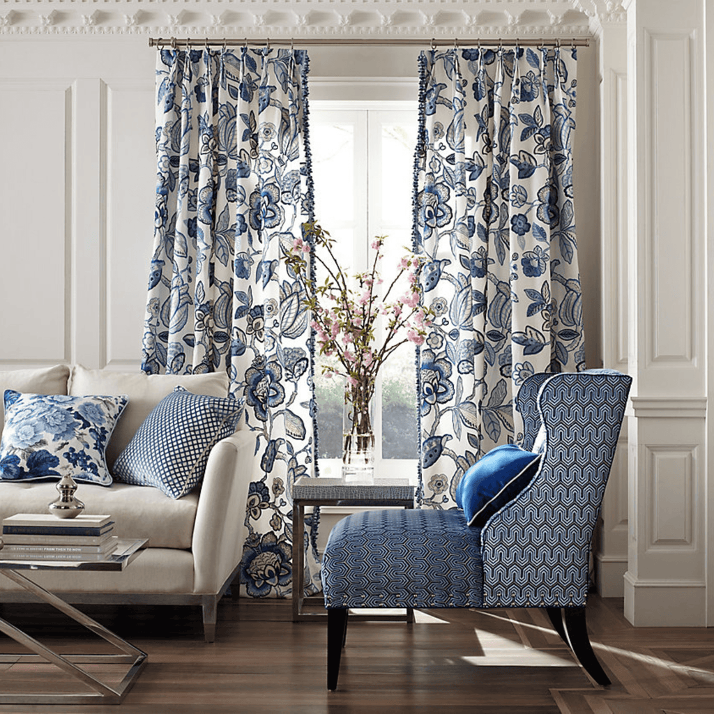 Scalamandre Cormandel Blue Embroidered Floral Fabric - Fabric by the Yard - The Well Appointed House