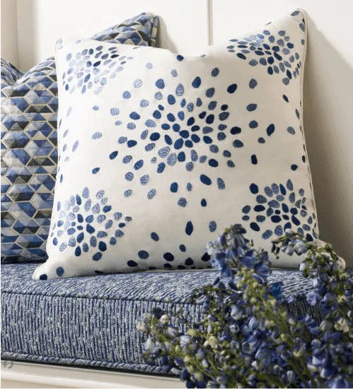 Scalamandre Embroidered Blue Firefly Decorative Throw Pillow - Pillows - The Well Appointed House