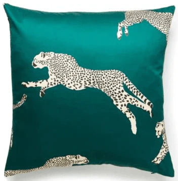 Scalamandre Evergreen Leaping Cheetah Decorative Throw Pillow - Pillows - The Well Appointed House