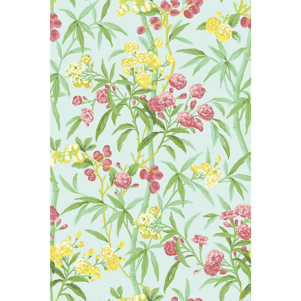Scalamandre Lanai Wallcovering in Passionfruit Aqua, Pink, Green, & Yellow - Fabric by the Yard - The Well Appointed House