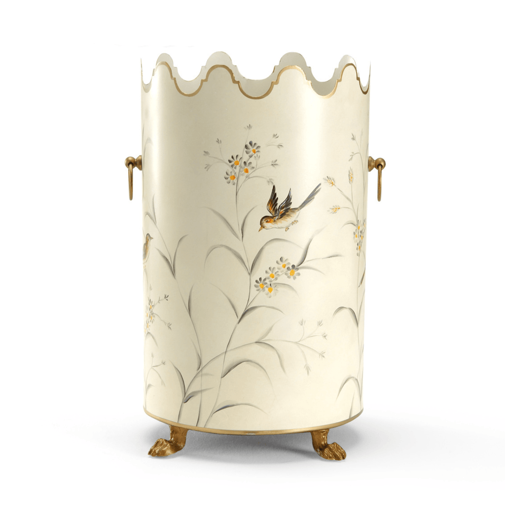 Scalloped Edge Aviary Motif Wastebasket - Wastebasket - The Well Appointed House