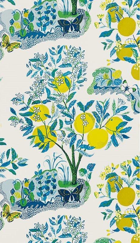 Schumacher Citrus Garden Wallpaper in Pool - Wallpaper - The Well Appointed House