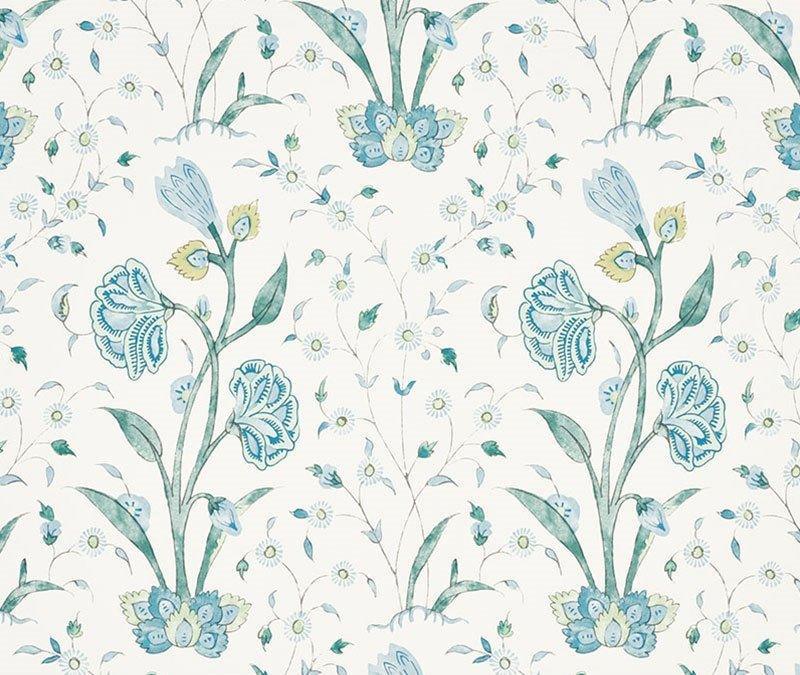 Schumacher Khilana Floral Wallpaper in Peacock - Wallpaper - The Well Appointed House