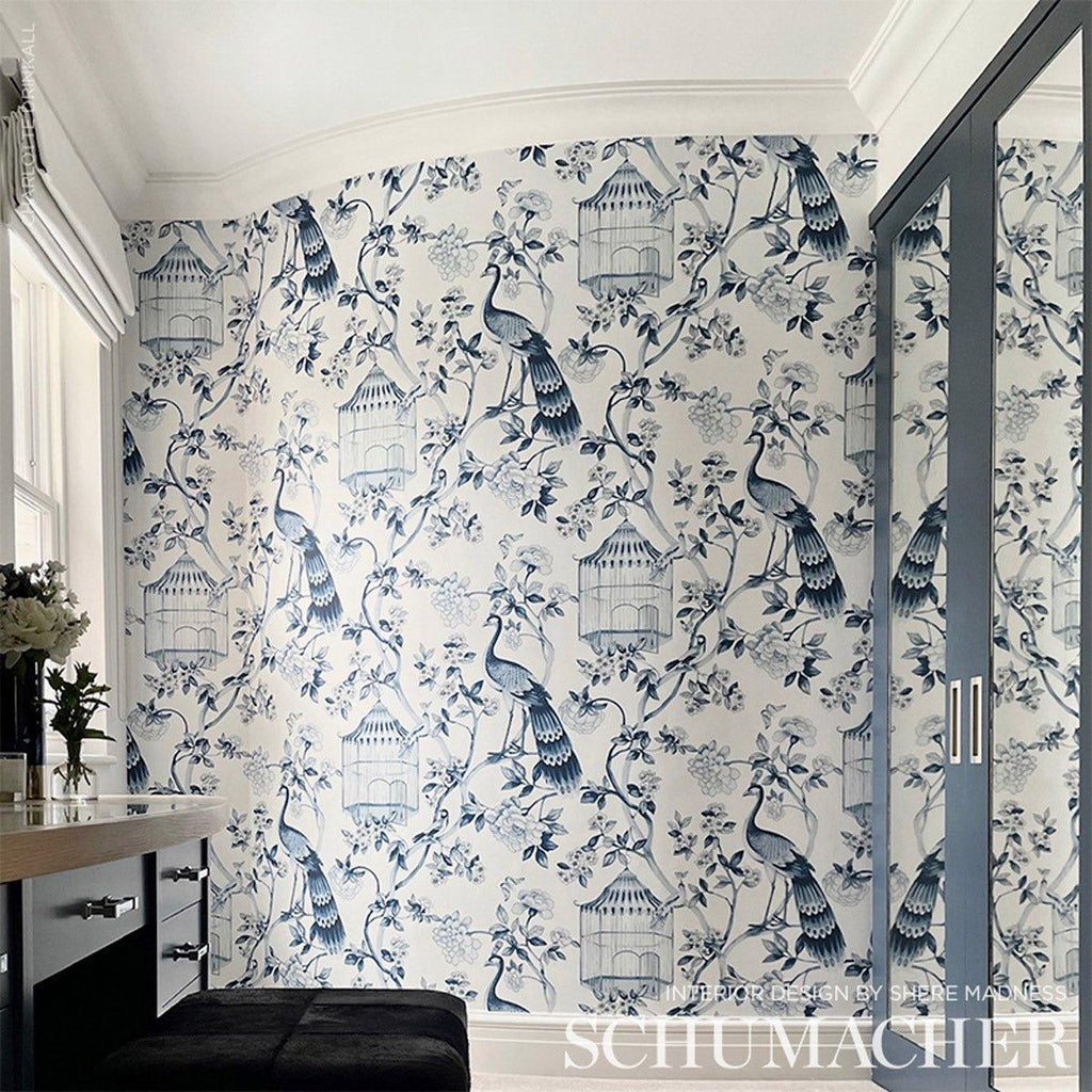 Schumacher Oiseaux Et Fleurs Wallpaper in Porcelain - Wallpaper - The Well Appointed House
