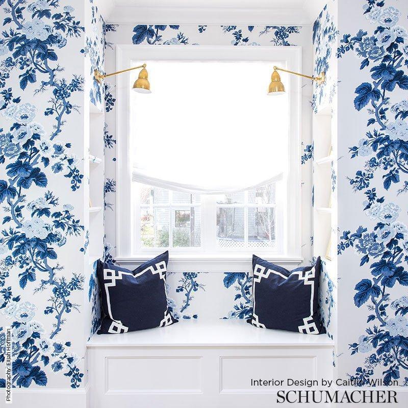 Schumacher Pyne Hollyhock Wallpaper in Indigo - Wallpaper - The Well Appointed House
