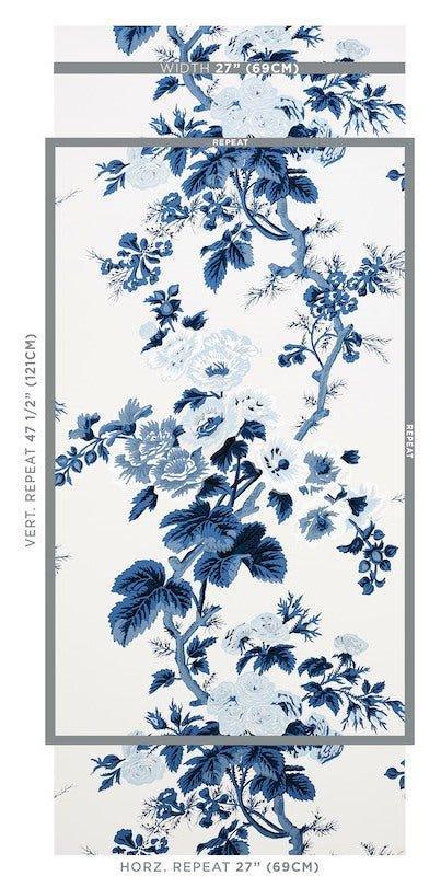 Schumacher Pyne Hollyhock Wallpaper in Indigo - Wallpaper - The Well Appointed House