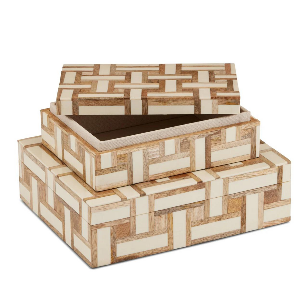 Set of 2 Aarna Decorative Boxes in Natural and Ivory - The Well Appointed House 