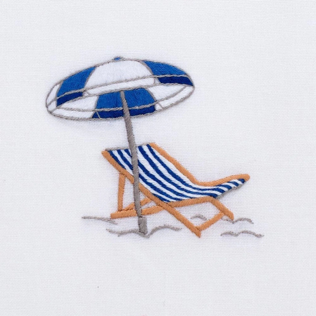 Set of 2 Beach Chair Hand Embroidered White Cotton Hand Towels - Hand Towels - The Well Appointed House
