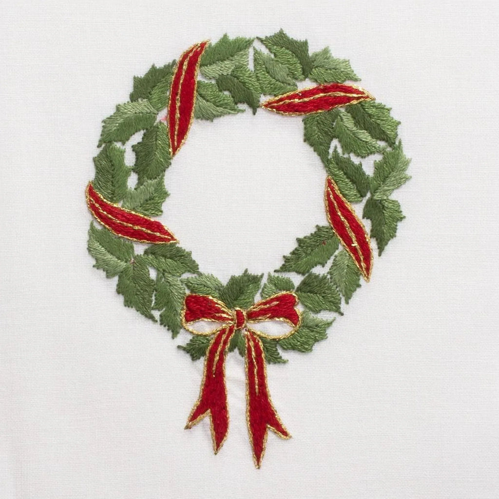 Set of 2 Holly Ribbon Wreath Christmas Hand Towels - Christmas Hand Towels - The Well Appointed House