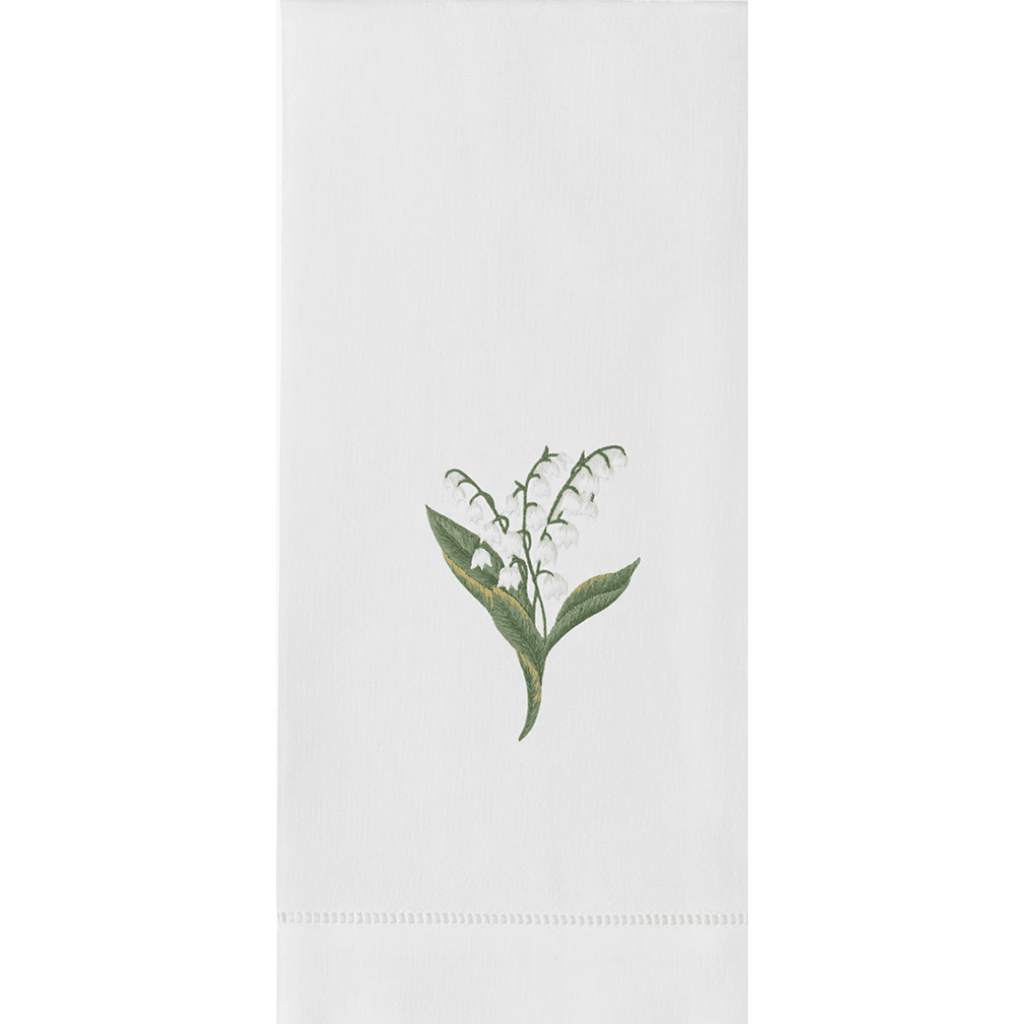 Set of 2 Lily of The Valley Botanical Embroidered Hand Towels - Hand Towels - The Well Appointed House
