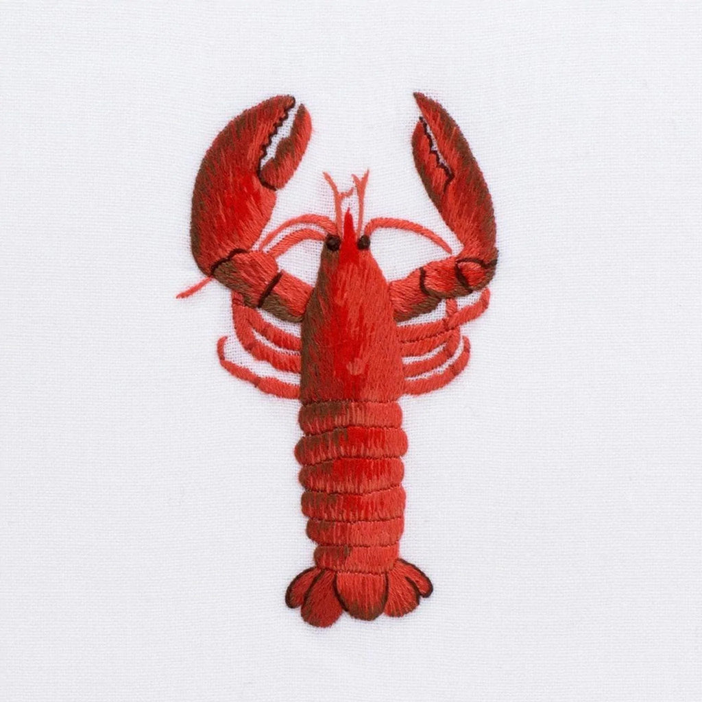 Set of 2 Lobster Design Hand Embroidered White Cotton Hand Towels - Hand Towels - The Well Appointed House