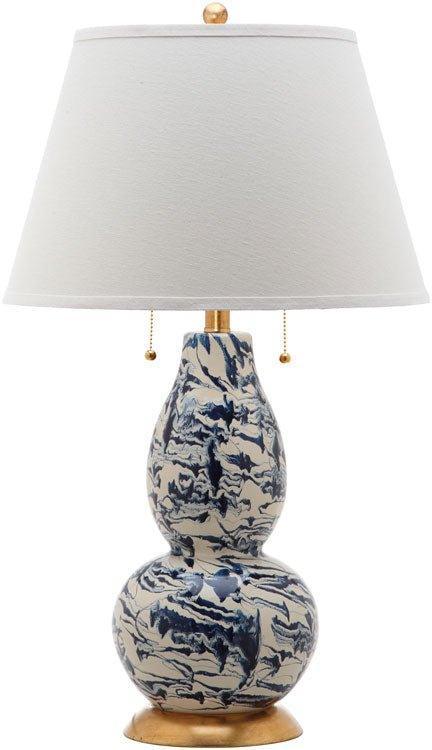 Set of 2 Marble Swirled Glass Table Lamps in Navy and White - Table Lamps - The Well Appointed House