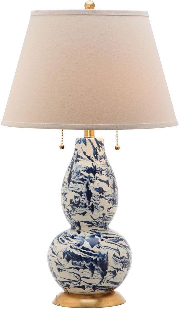 Set of 2 Marble Swirled Glass Table Lamps in Navy and White - Table Lamps - The Well Appointed House