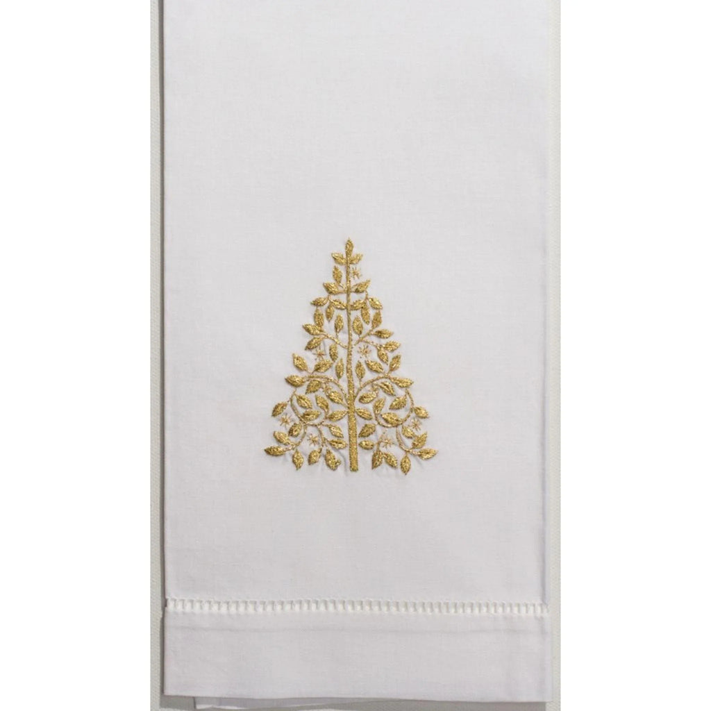 Set of 2 Mod Tree Gold Holiday Hand Towels - Christmas Hand Towels - The Well Appointed House