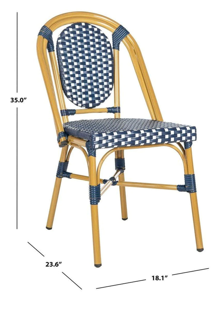 Set of 2 Navy and White Outdoor Rattan French Bistro Dining Side Chairs - Outdoor Dining Tables & Chairs - The Well Appointed House