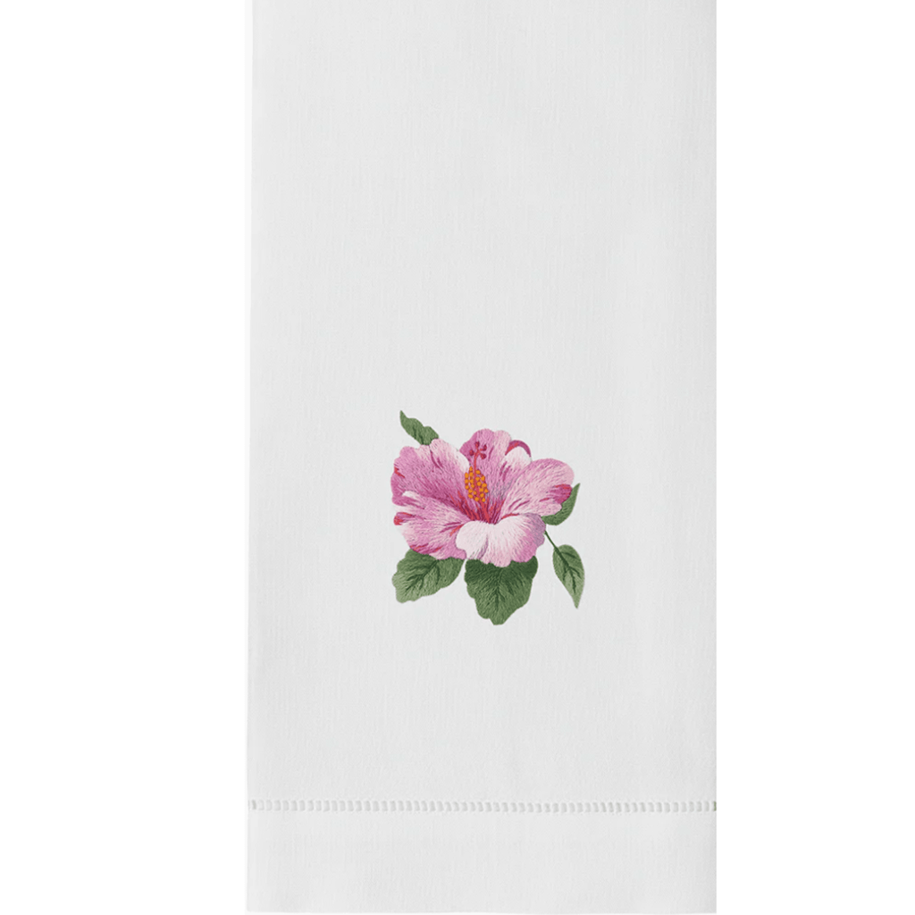 Set of 2 Pink Hibiscus Floral Cotton Hand Towels - Hand Towels - The Well Appointed House