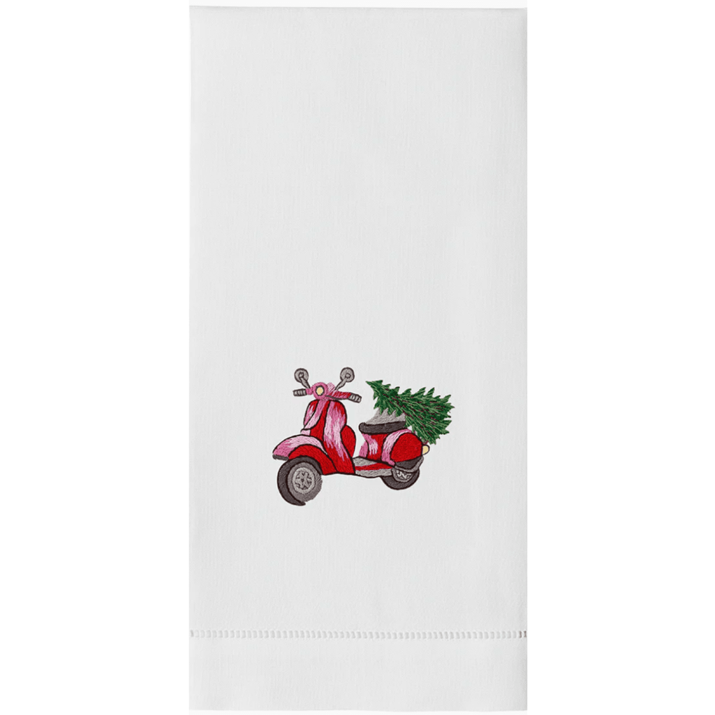 Set of 2 Vespa With Christmas Tree Holiday Hand Towels - Christmas Hand Towels - The Well Appointed House