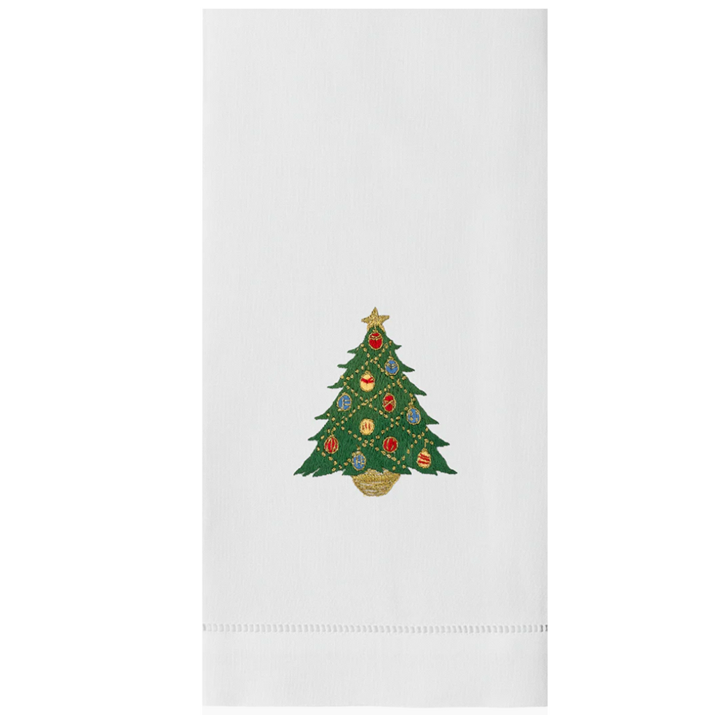 Set of 2 White Cotton Ornament Tree Christmas Hand Towels - Hand Towels -  The Well Appointed House