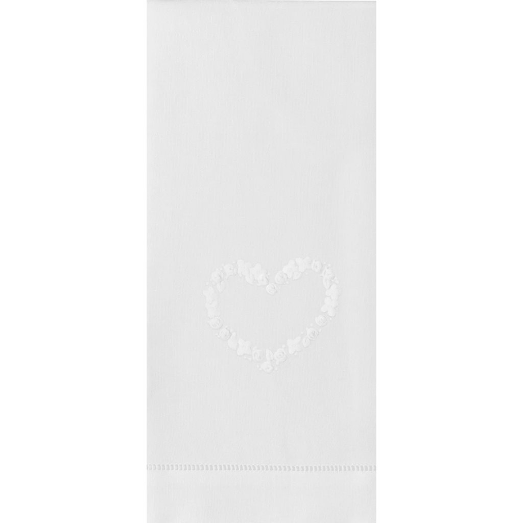 Set of 2 White Flower Heart Embroidered Hand Towels - Hand Towels - The Well Appointed House