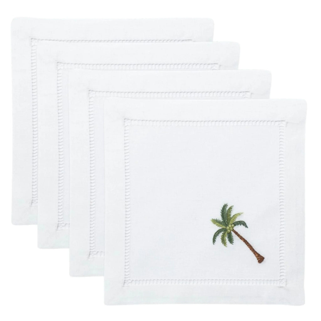 Set of 4 Embroidered Palm Tree Cocktail Napkins - Cocktail Napkins - The Well Appointed House