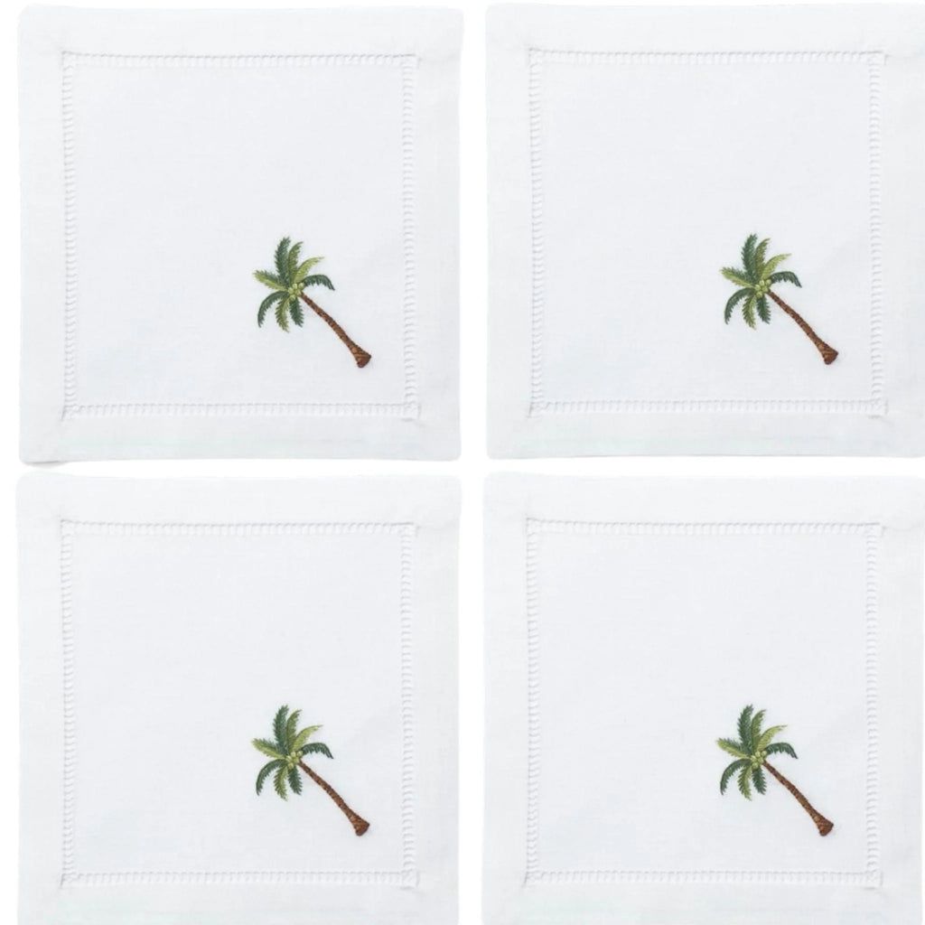 Set of 4 Embroidered Palm Tree Cocktail Napkins - Cocktail Napkins - The Well Appointed House