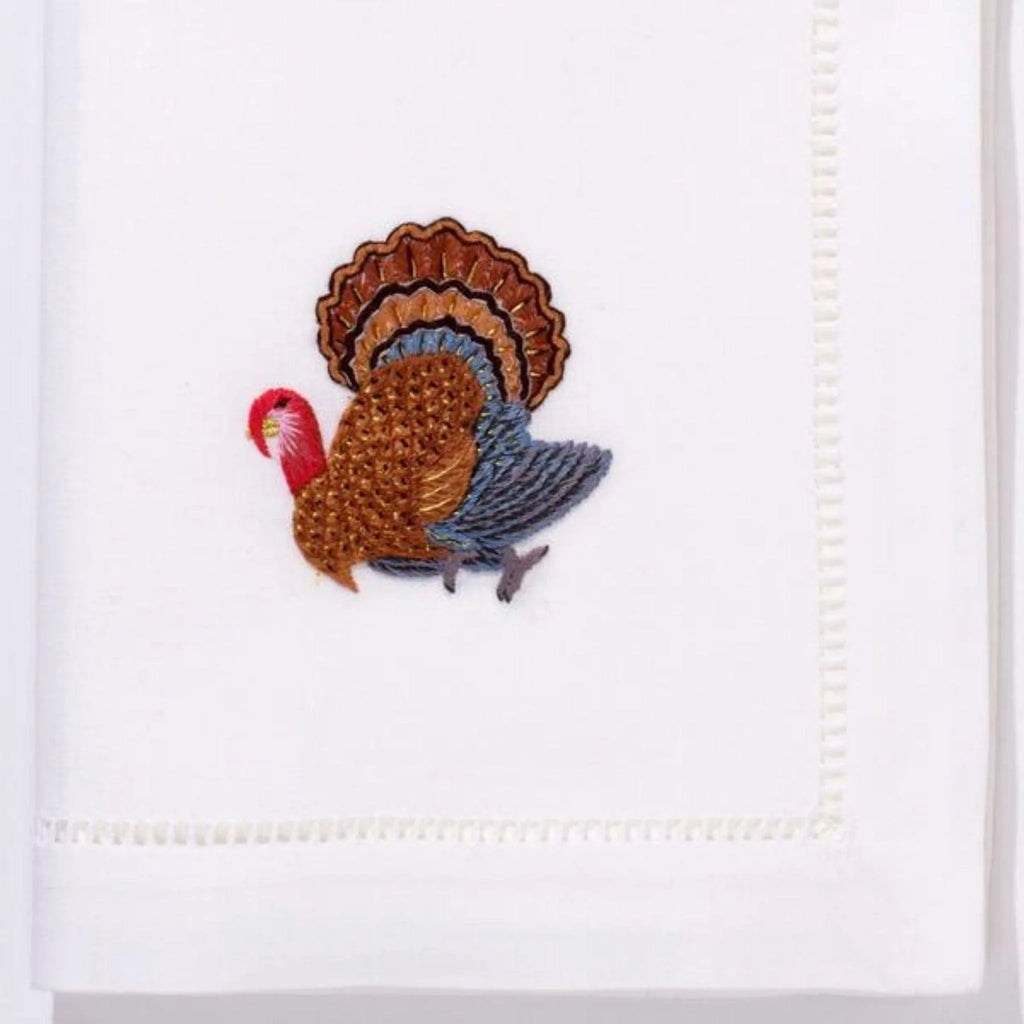 Set of 4 Hand Embroidered Thanksgiving Turkey Napkin - Dinner Napkins - The Well Appointed House