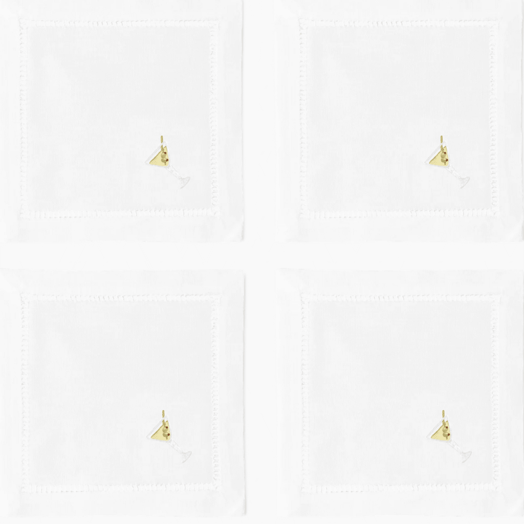 Set of 4 White Cotton Martini Cocktail Napkins - Cocktail Napkins - The Well Appointed House