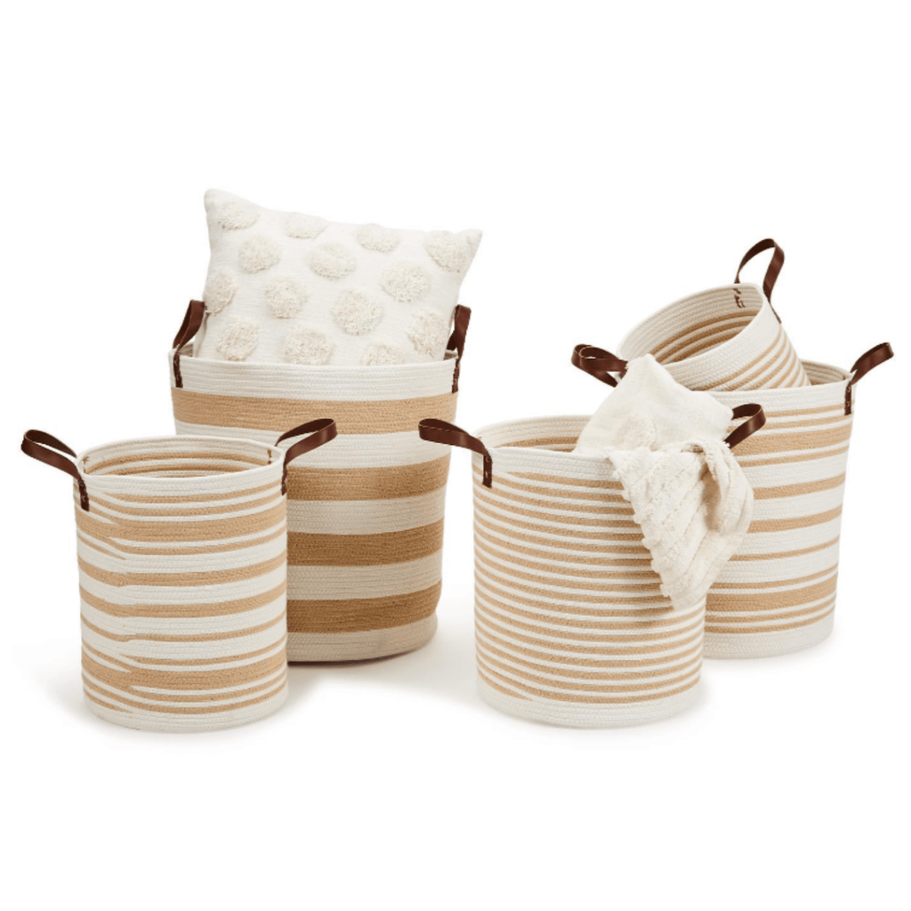 Set of 5 Natural Neutral Hand-Crafted Striped Baskets - Baskets & Bins - The Well Appointed House