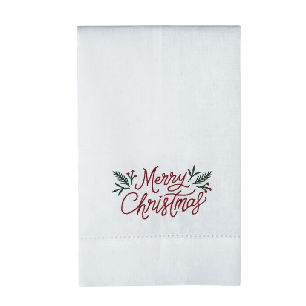 Set of 6 Merry Christmas Embroidered Hand Towels - Christmas Hand Towels - The Well Appointed House