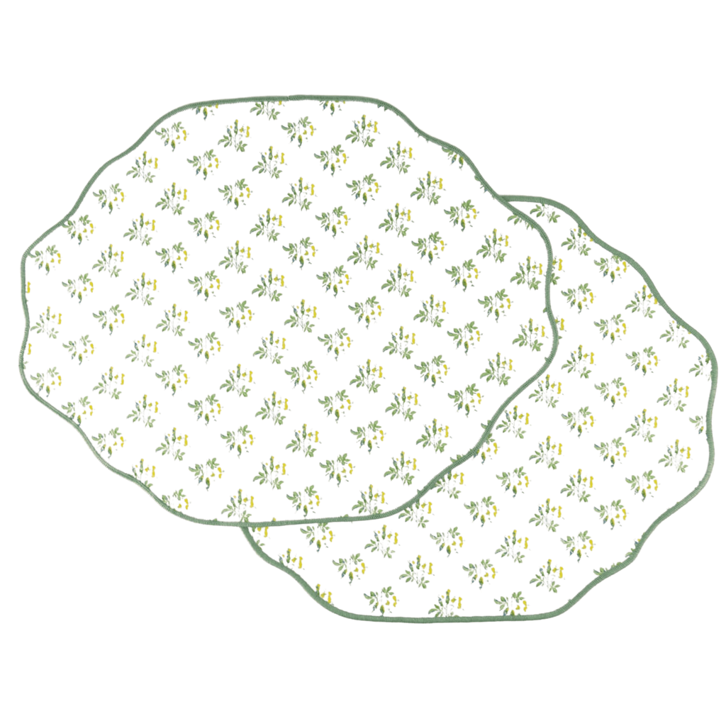 Set of Eight Garden Buds Scalloped Reversible Placemats - Placemats & Napkin Rings - The Well Appointed House