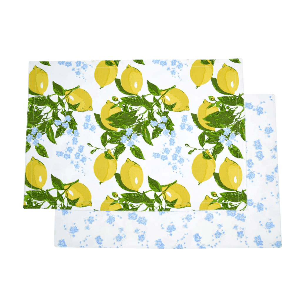 Set of Eight Lemon Floral Reversible Placemats - Placemats & Napkin Rings - The Well Appointed House