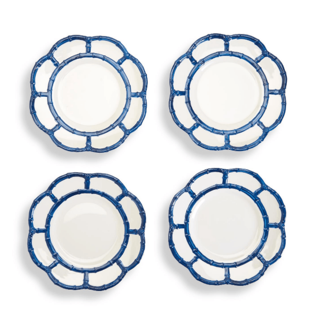 Set of Four Blue Bamboo Touch Melamine Salad / Dessert Plates - Dinnerware - The Well Appointed House