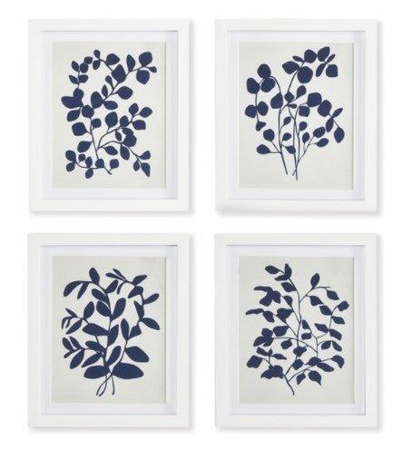 Set of Four Framed Navy and White Leafy Vine Prints - Paintings - The Well Appointed House