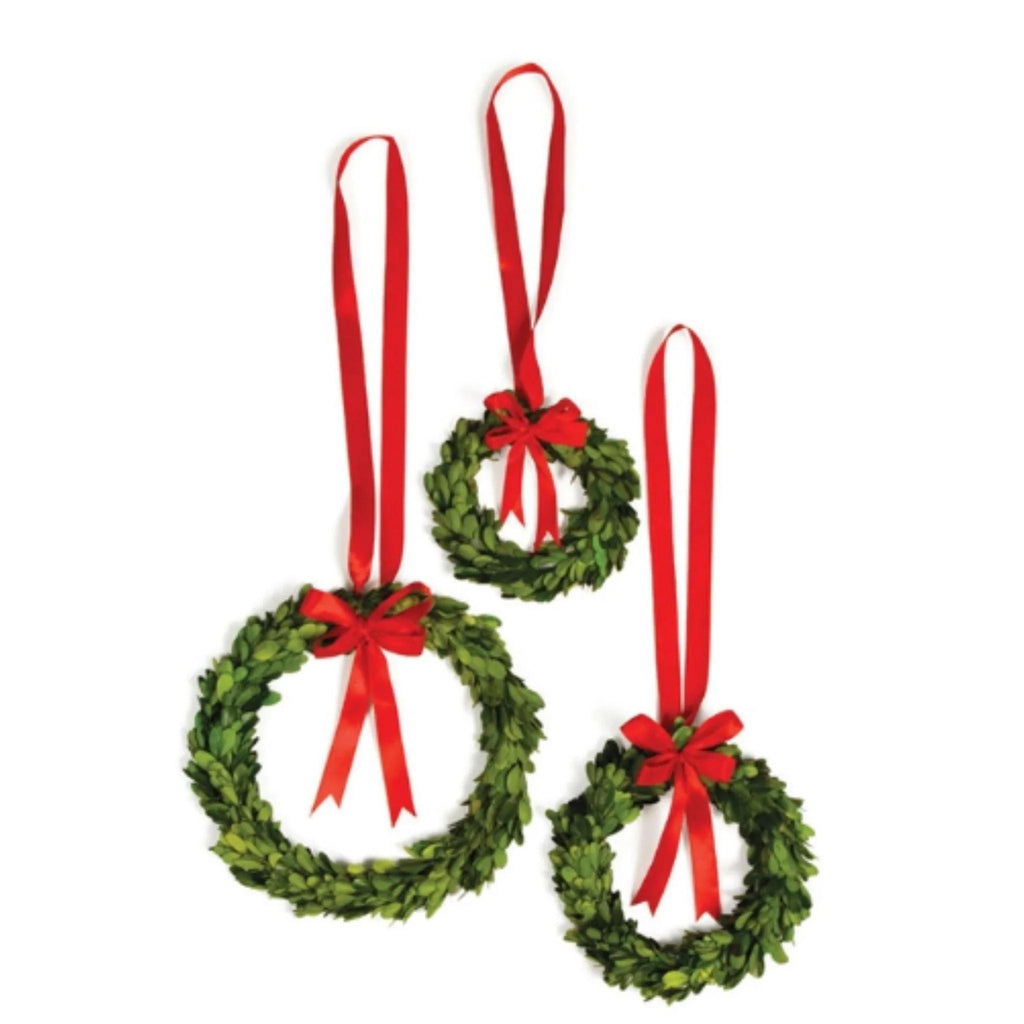 Set of Three Boxwood Wreaths with Red Ribbons - Florals & Greenery - The Well Appointed House