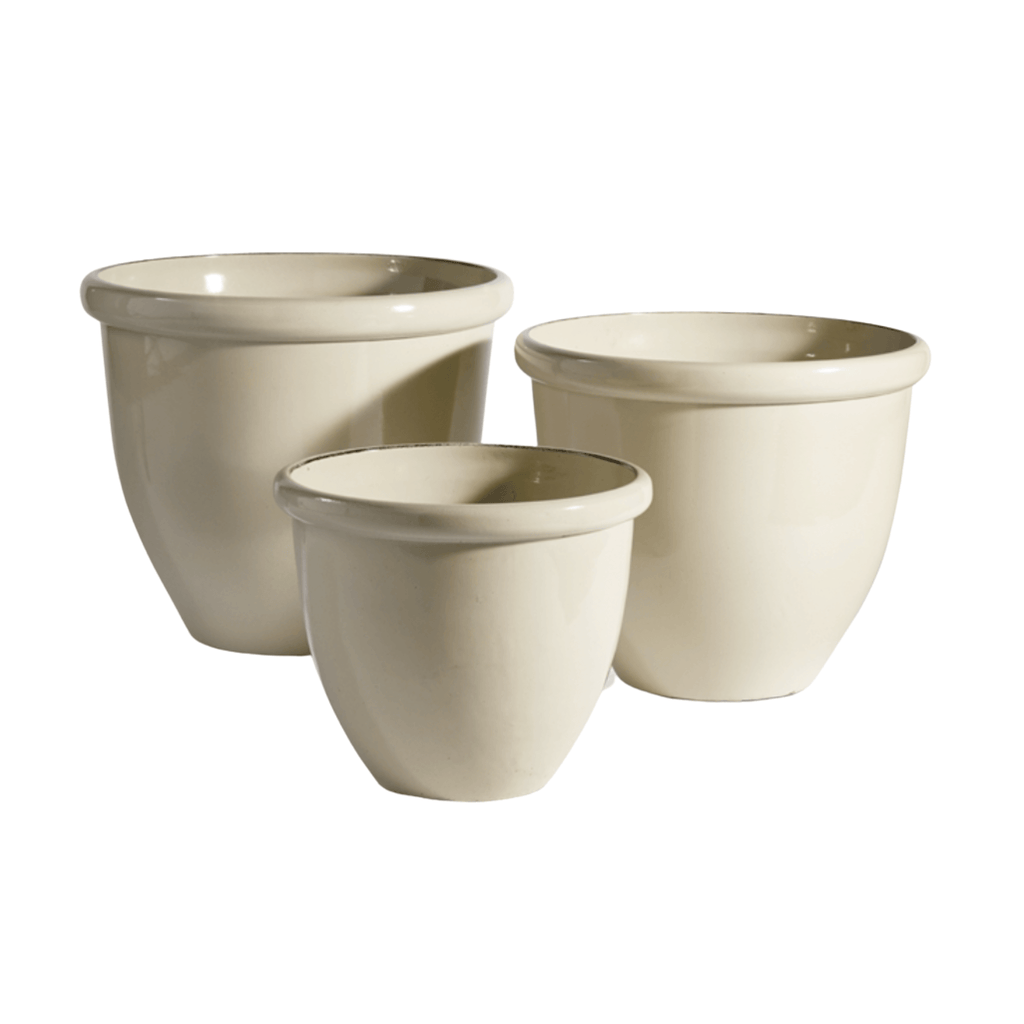 Set of Three Ivory Glazelite Garden Pots - Outdoor Planters - The Well Appointed House