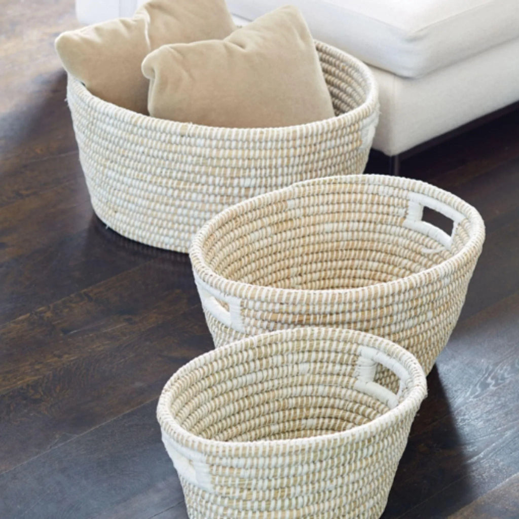 Set of Three River Grass Oval Baskets with Handles - Baskets & Bins - The Well Appointed House