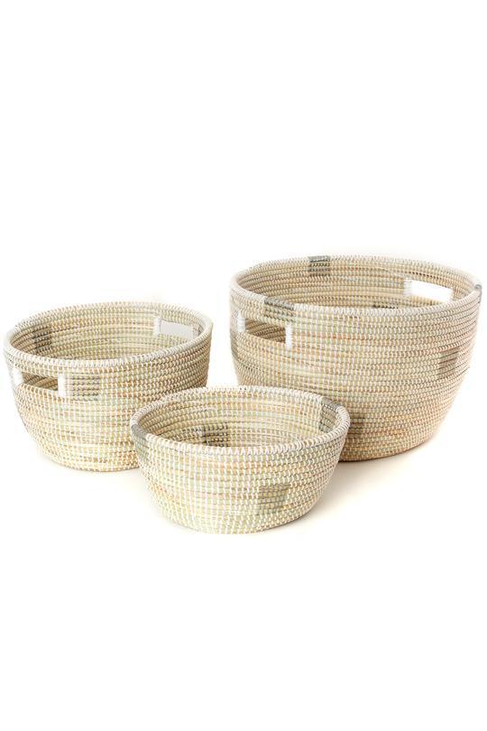 Set of Three Silver and White Block Print African Nesting Baskets - Baskets & Bins - The Well Appointed House