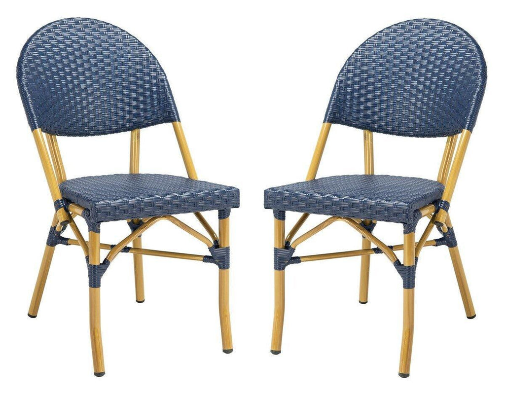 Set of Two Blue PE Wicker & Faux Bamboo Indoor-Outdoor Bistro Chairs - Outdoor Dining Tables & Chairs - The Well Appointed House